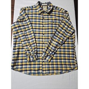 LL Bean Shirt Men's Size XXL Blue Yellow Plaid Button Down Long‎ Sleeve Flannel